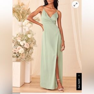 Outstanding Elegance Sage Green Satin Surplice
Maxi Dress